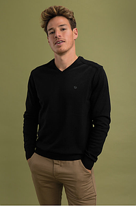 Pull uni col V Favilio noir