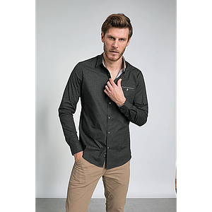 Chemise motif discret en popeline stretch Lecafe noir