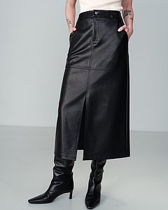 Jupe midi simili cuir Nory noir