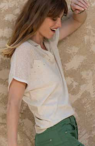 Pull en maille ajouré beige PU610S25