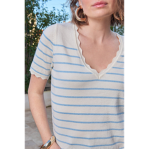 Pull à rayures Loise blanc azur